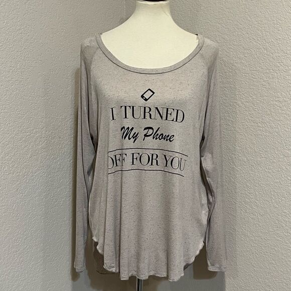 Le Lis “I Turned My Phone Off For You” Long Sleeve T-Shirt Size L Tan Sheer A6 - Picture 1 of 10
